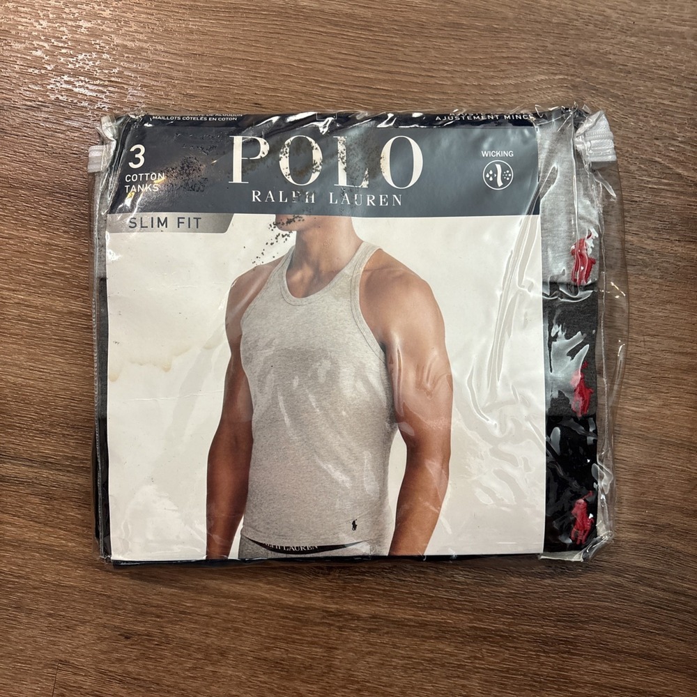 Polo Ralph Lauren Cotton Tanks Mens Small Gray Charcoal Black Slim Fit 3 Pack